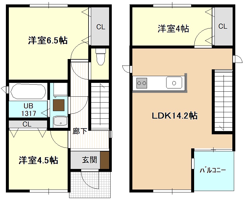 川村町350KODATEXⅠB棟の間取り