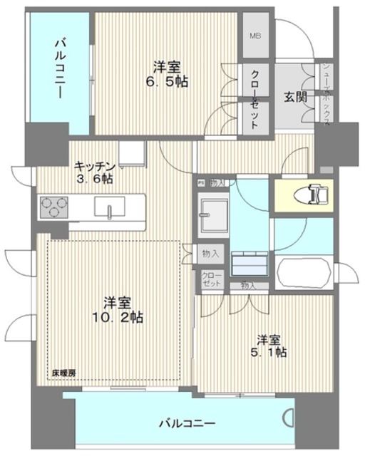 シティハウス門前仲町・1305号室の間取り