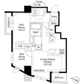 ３４３レジデンス目黒Ⅱ（オープンレジデンシア）・0303号室の間取り