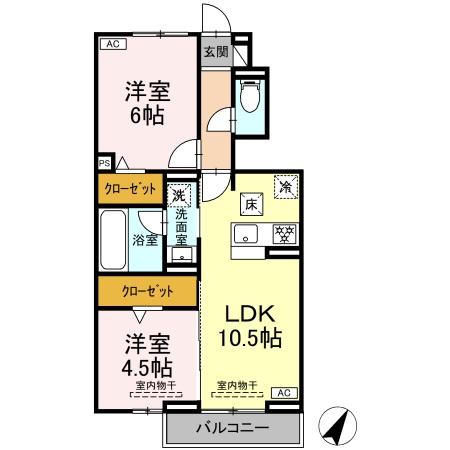 弥生町の完工年月(2025年3月)築の賃貸アパートの間取り