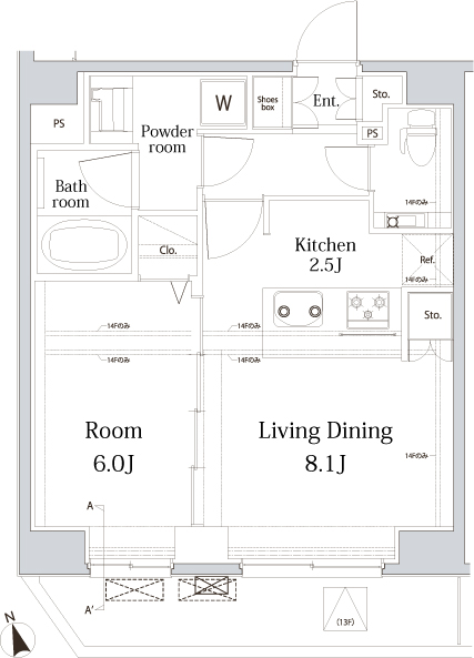プレミアムキューブ品川大崎の間取り