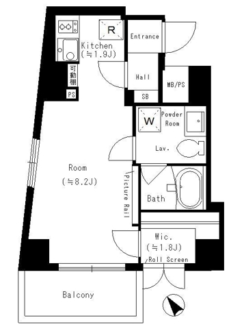 東の完工年月（2001年1月）築の賃貸マンションの間取り