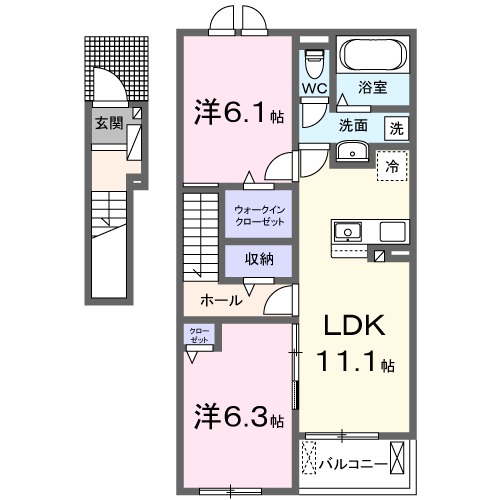 ロータス三室　Ａ・02030号室の間取り