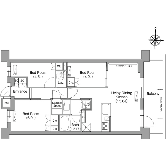 コンフォリア・リヴ八坂富士見の間取り