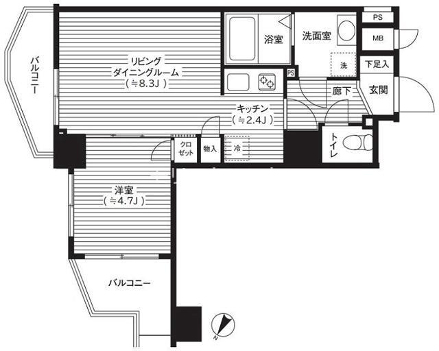 本町の完工年月(2006年11月)築の賃貸マンションの間取り