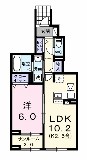 フェリス　ソレアードⅢ・01020号室の間取り