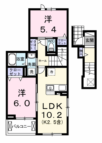 フェリス　ソレアードⅢ・02010号室の間取り