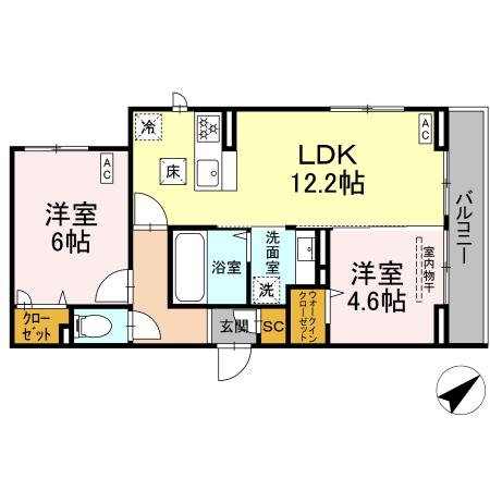 Blanc Cube(ﾌﾞﾗﾝ ｷｭｰﾌﾞ)・102号室の間取り