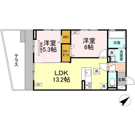 Blanc Cube(ﾌﾞﾗﾝ ｷｭｰﾌﾞ)・103号室の間取り