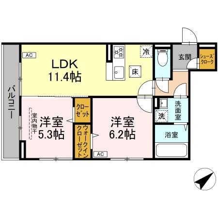 Blanc Cube(ﾌﾞﾗﾝ ｷｭｰﾌﾞ)・105号室の間取り