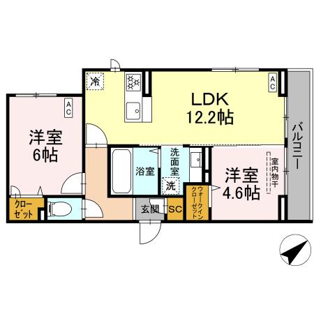 Blanc Cube(ﾌﾞﾗﾝ ｷｭｰﾌﾞ)・302号室の間取り