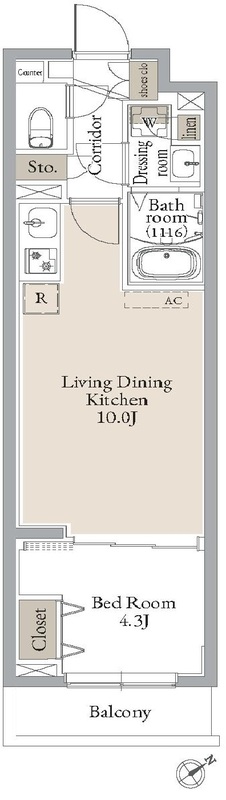 ルネサンスコート門前仲町・0302号室の間取り