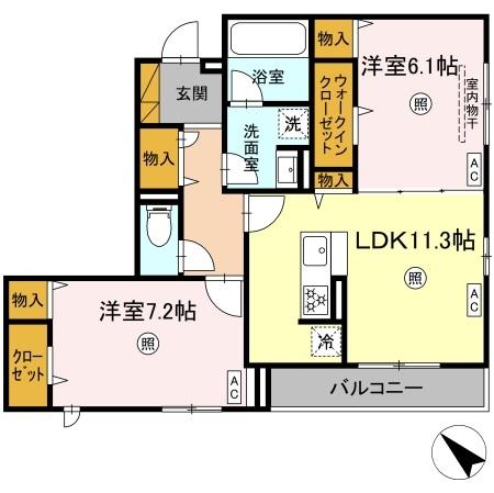 Aigrette(エグレット)・202号室の間取り