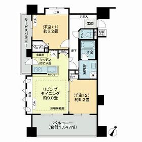 ライオンズグローベル桜新町・401号室の間取り