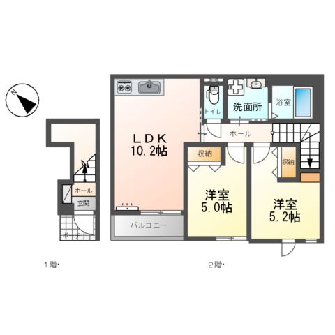 仮称)泉大津市綾井新築アパートの間取り