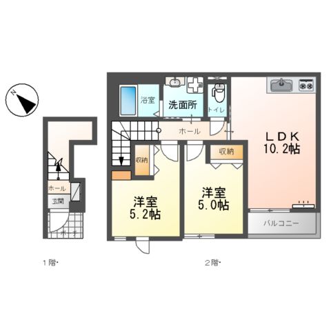 仮称)泉大津市綾井新築アパートの間取り