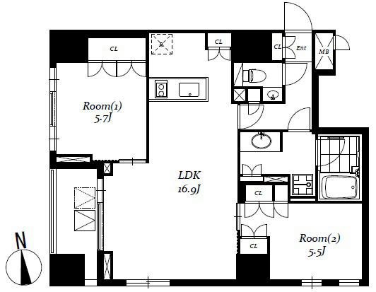 日本橋馬喰町の完工年月(2008年3月)築の賃貸マンションの間取り