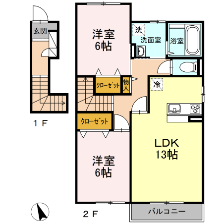 越の山ハイツAの間取り