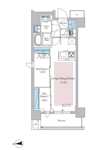 台東の完工年月(2025年7月)築の賃貸マンションの間取り