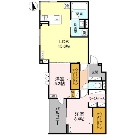 Lugar宿郷・202号室の間取り