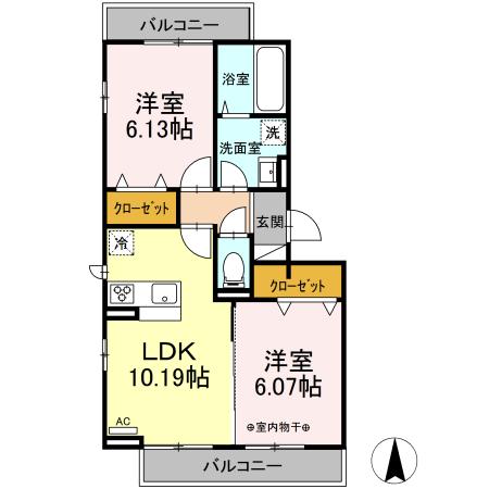 ドゥ・ブランシュ・302号室の間取り