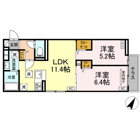 セレスティア白鷺Ⅱ・102号室の間取り