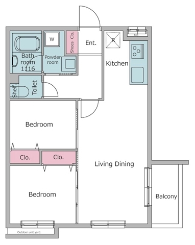 若林の完工年月(1998年3月)築の賃貸マンションの間取り