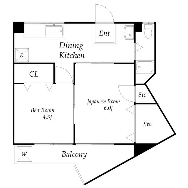 北新宿の完工年月(1974年2月)築の賃貸マンションの間取り