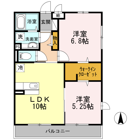 ソレイユB・201号室の間取り