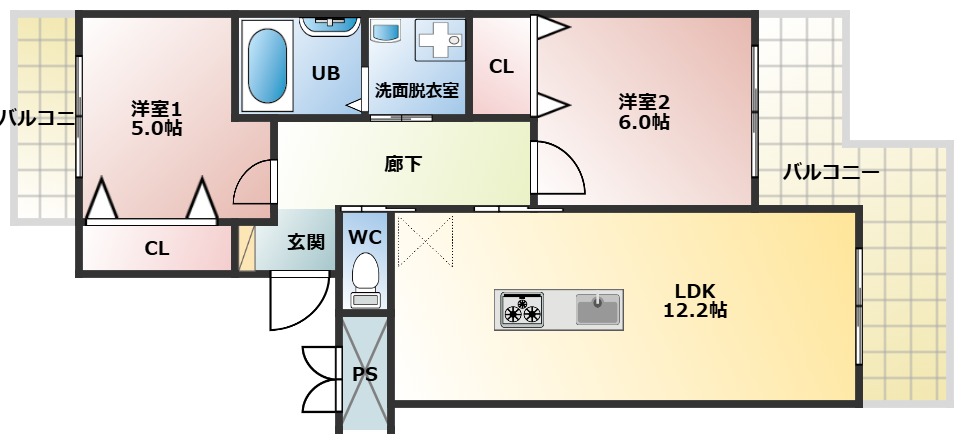 八幡の完工年月(1987年5月)築の賃貸マンションの間取り