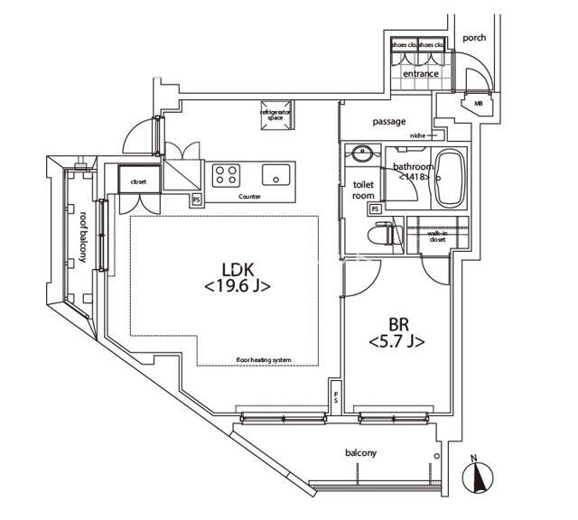 麻布十番の完工年月(2005年9月)築の賃貸マンションの間取り