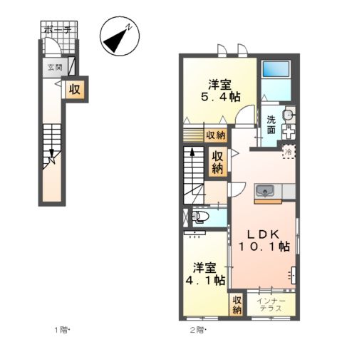 仮)ひたちなか市足崎字原 新築アパートⅠ期の間取り