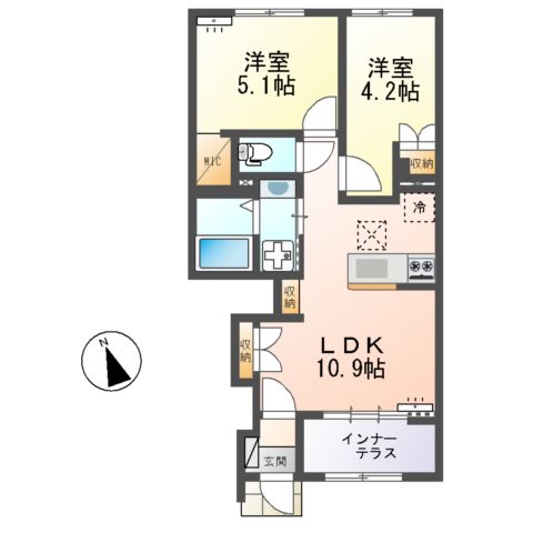 仮)ひたちなか市足崎字原 新築アパートⅡ期の間取り