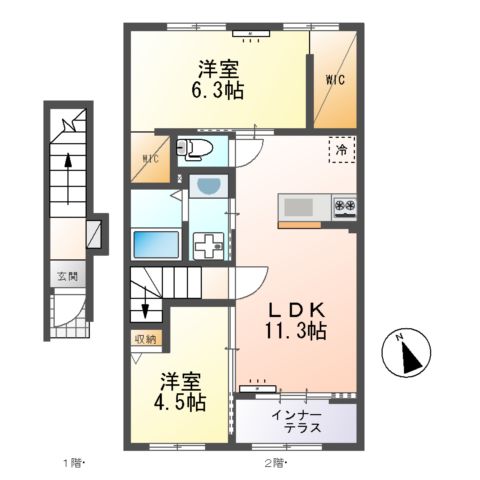 仮)ひたちなか市足崎字原 新築アパートⅡ期の間取り