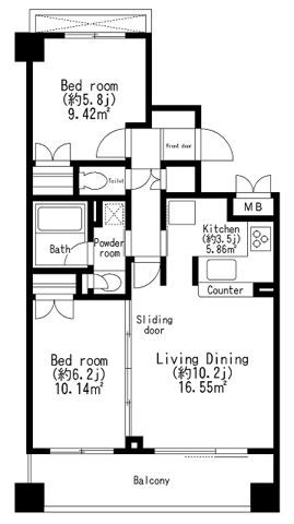 弦巻の完工年月(2002年3月)築の賃貸マンションの間取り