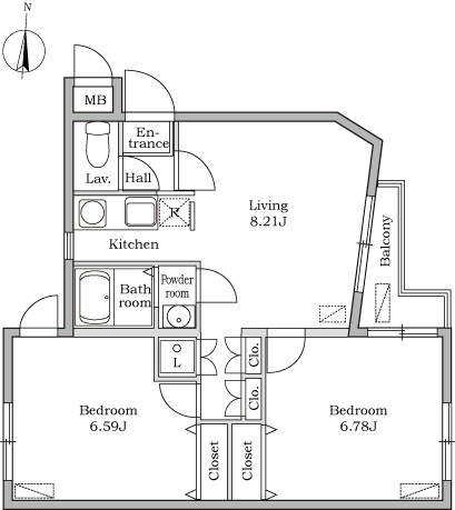 池上の完工年月(2003年7月)築の賃貸マンションの間取り