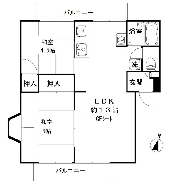 神明の完工年月(1989年9月)築の賃貸アパートの間取り