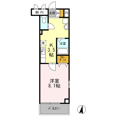 大坪の完工年月(2010年9月)築の賃貸マンションの間取り