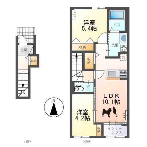 仮）ひたちなか市勝倉新築アパートＢ棟の間取り
