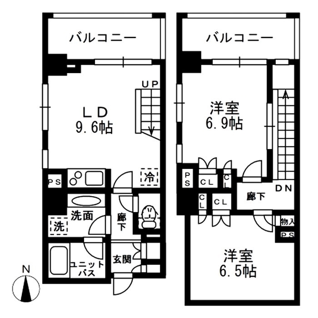 中落合の完工年月(2008年3月)築の賃貸マンションの間取り
