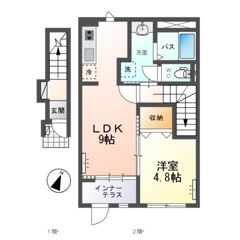 仮)ひたちなか市足崎字西原 新築アパートの間取り