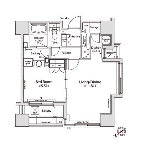 西五反田の完工年月（2005年2月）築の賃貸マンションの間取り