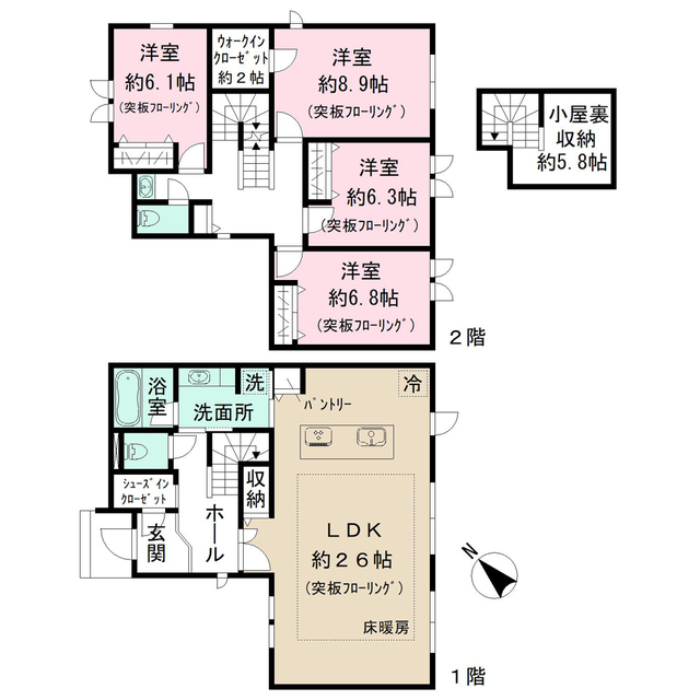 世田谷区成城917戸建賃貸の間取り