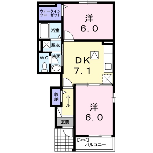プリムローズＡ・01020号室の間取り
