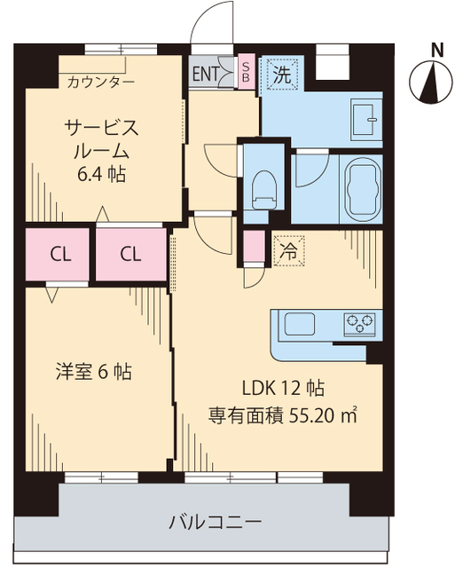 Ｙｕｎ　Ｐａｒｋ　Ｋｉｂａ・402号室の間取り