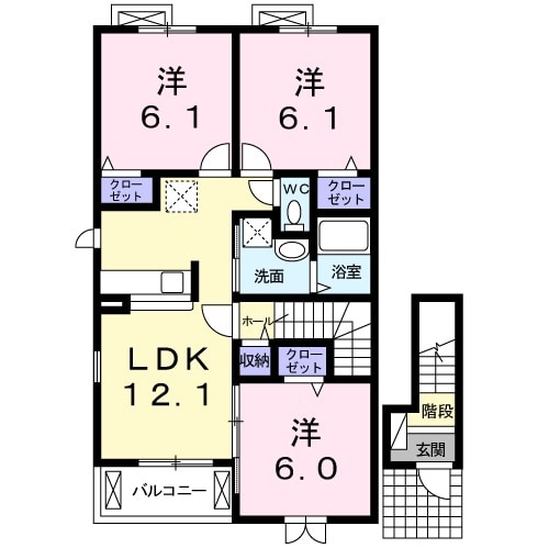 グランディールＥ・02010号室の間取り