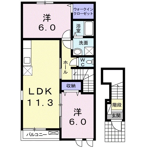 クラール　西之宮　Ⅰ・02010号室の間取り