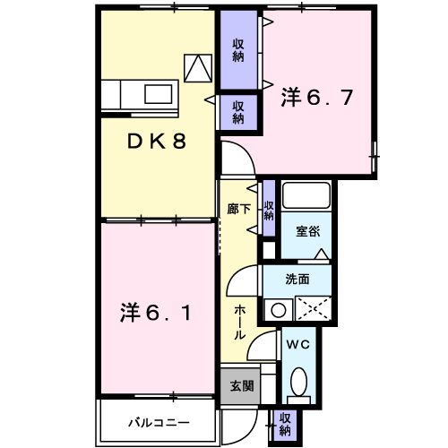 ディモーラＡ・01020号室の間取り