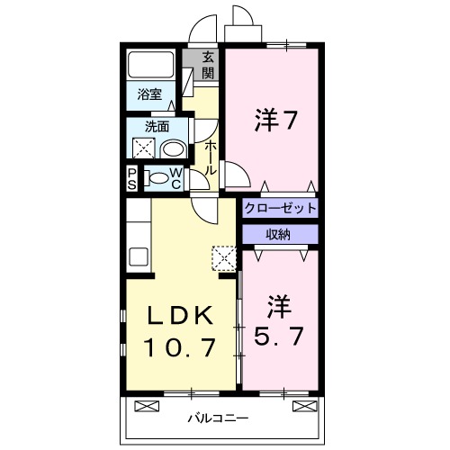 クレアール野瀬Ａ・02040号室の間取り