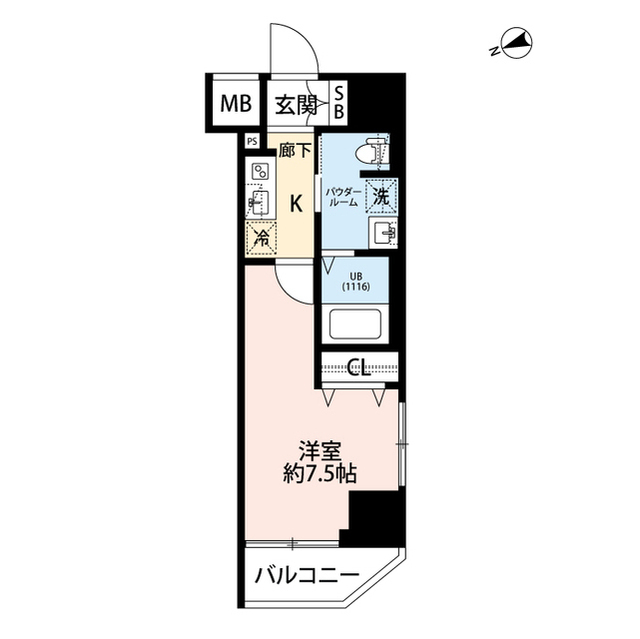 プレール・ドゥーク門前仲町Ⅲ・705号室の間取り